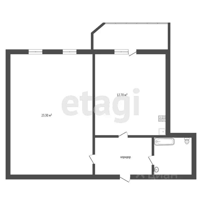 1-к кв. Тюменская область, Тюмень ул. Александра Звягина, 5 (35.0 м) - Фото 2