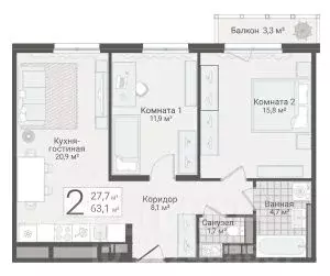 2-к кв. Санкт-Петербург Актерский проезд, 2к1 (63.1 м) - Фото 1