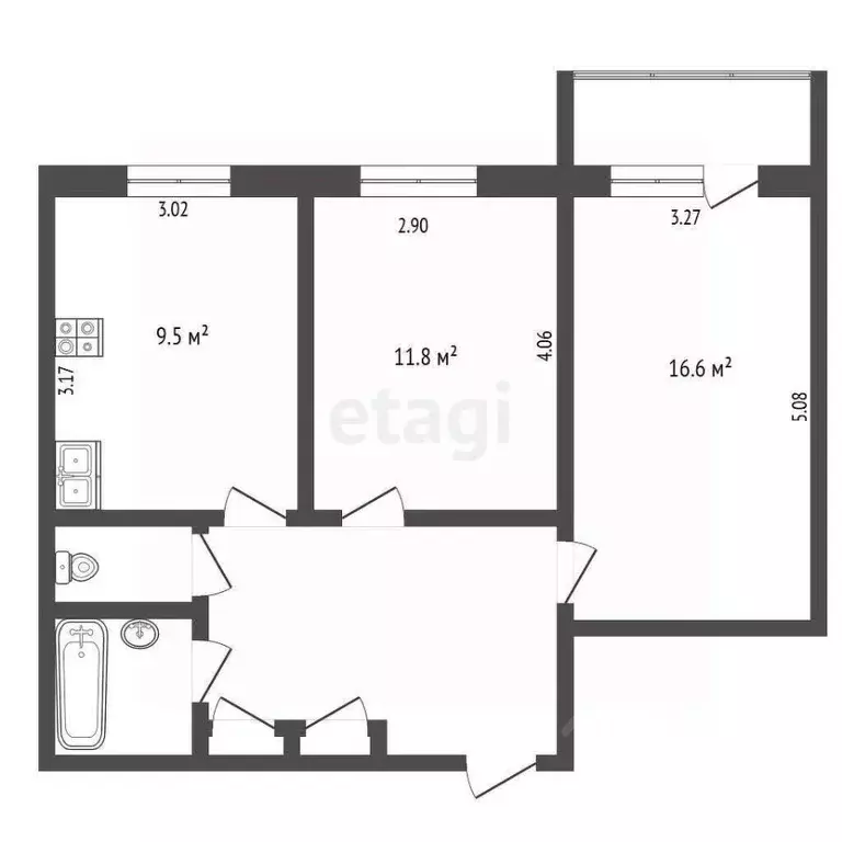 2-к кв. Вологодская область, Череповец ул. Партизана Окинина, 12 (51.0 ... - Фото 1