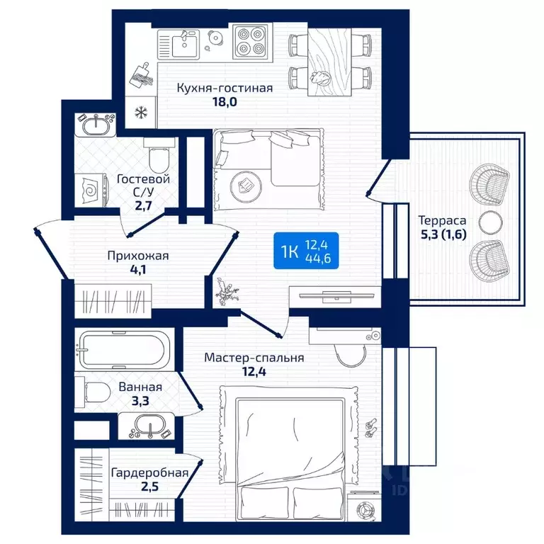 1-к кв. Самарская область, Самара ул. 8-я Радиальная, 31 (44.6 м) - Фото 1