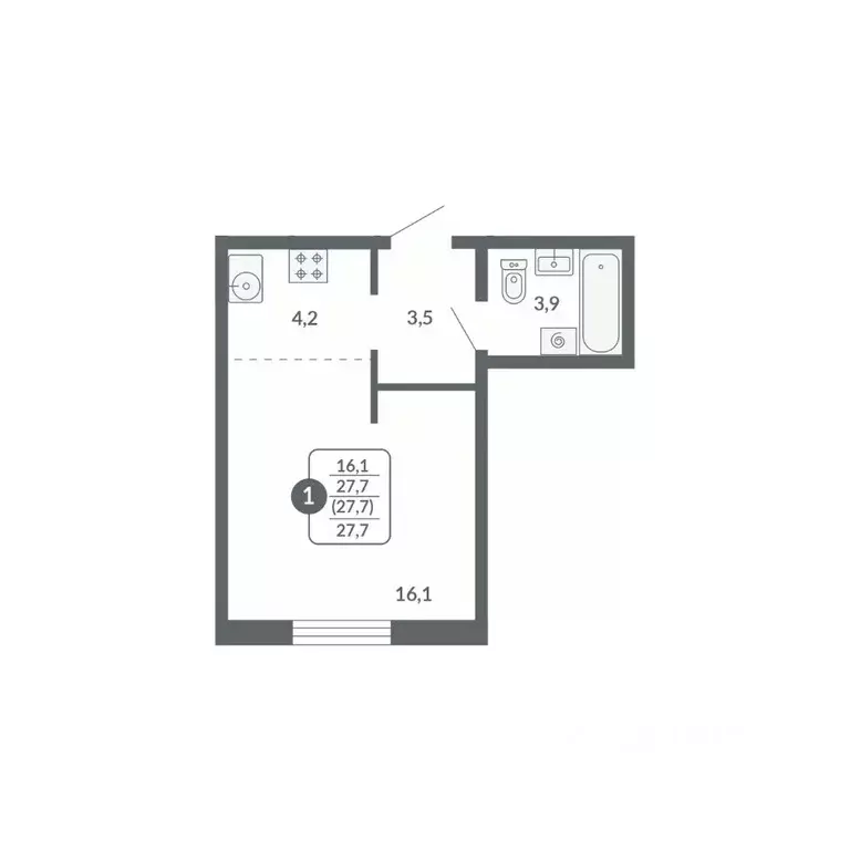Студия Кировская область, Киров ул. Потребкооперации, 34 (27.7 м) - Фото 1