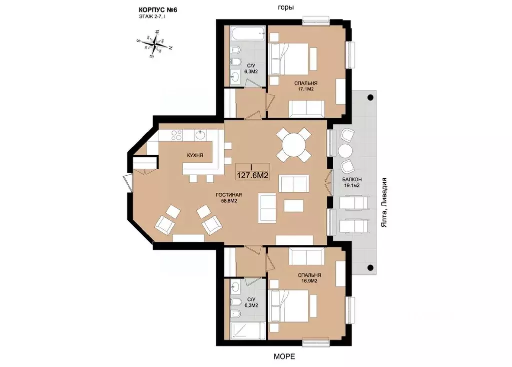 3-к кв. Крым, Ялта муниципальный округ, Ореанда пгт 60Гк6 (127.6 м) - Фото 1