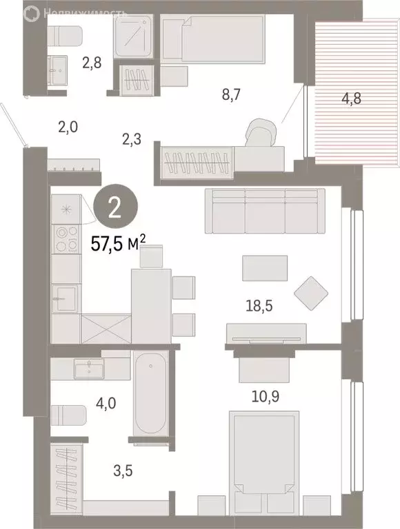 2-комнатная квартира: Новосибирск, квартал Лебедевский (57.5 м) - Фото 1