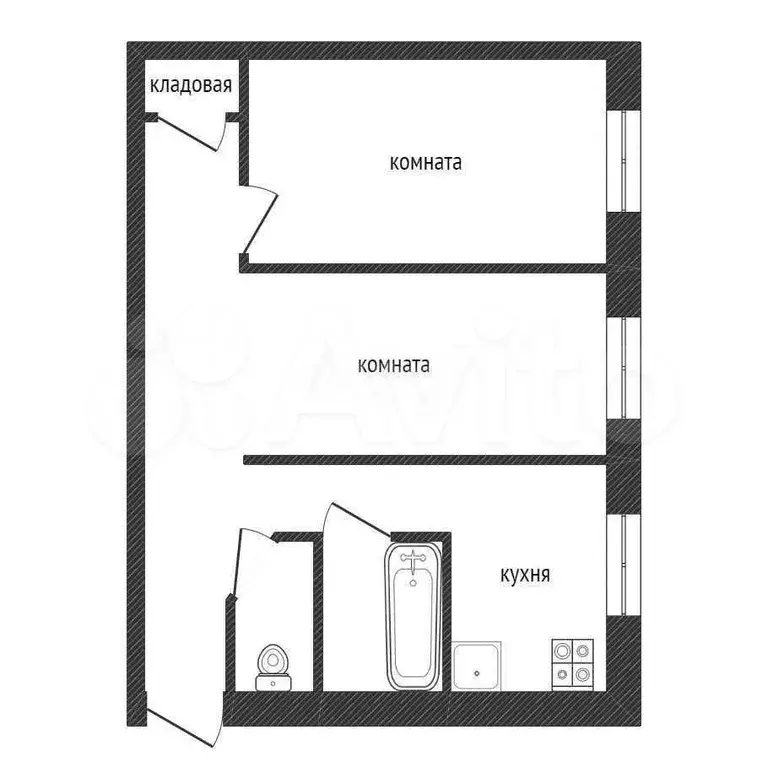 2-к. квартира, 44,8 м, 2/5 эт. - Фото 0