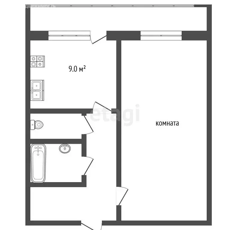 1-комнатная квартира: посёлок Октябрьский, 9 (31 м) - Фото 1