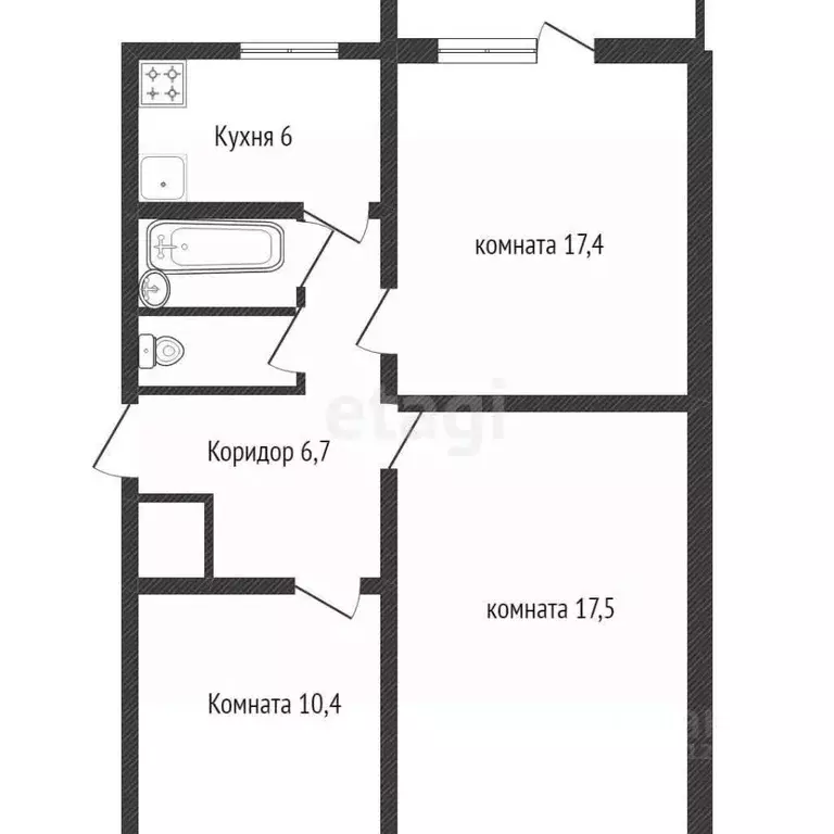 3-к кв. Белгородская область, Шебекино пер. Ломоносова, 4 (61.9 м) - Фото 2