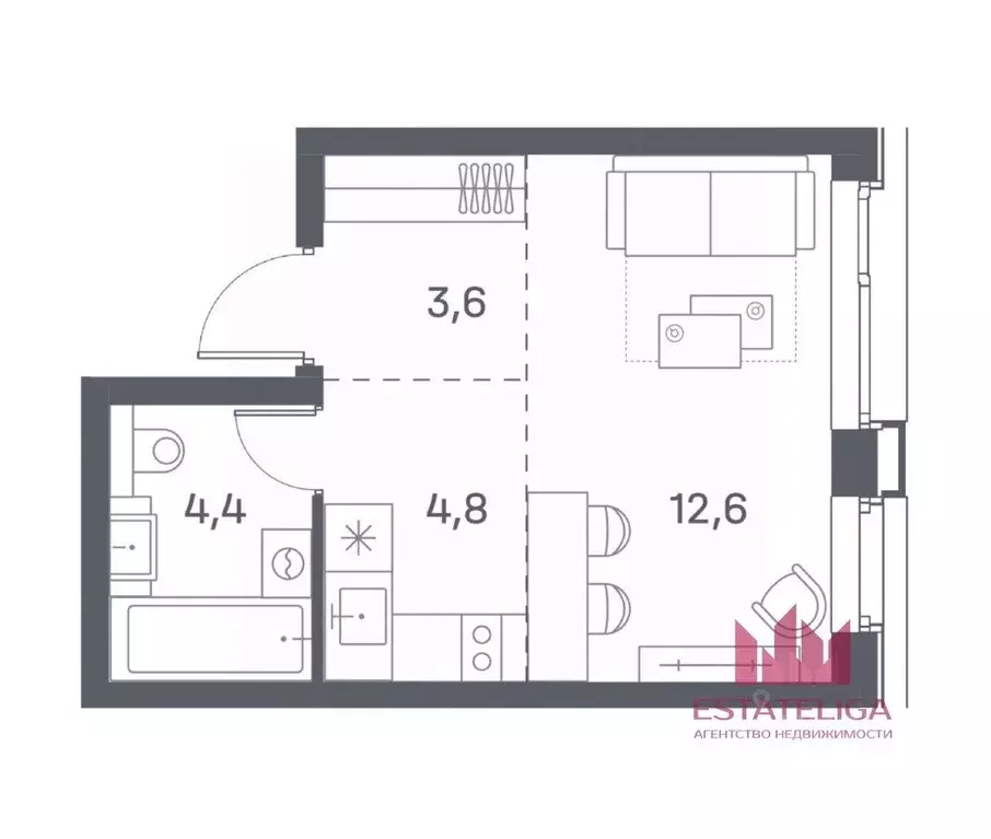 Студия Москва Южнопортовая ул., 52к2 (25.3 м) - Фото 2
