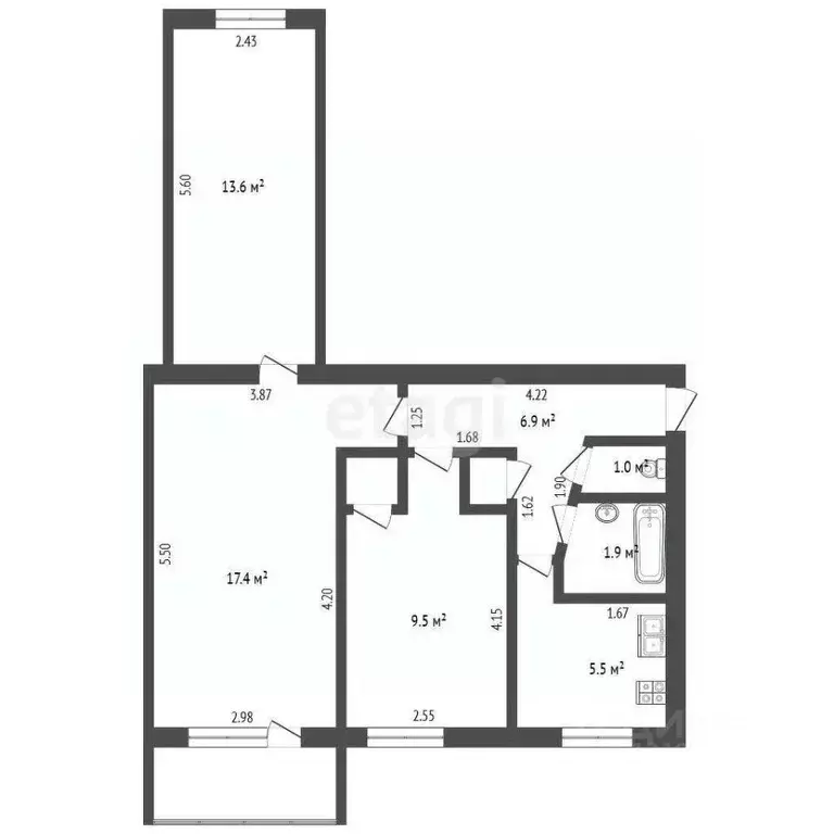 3-к кв. Архангельская область, Котлас ул. Виноградова, 40 (57.9 м) - Фото 2