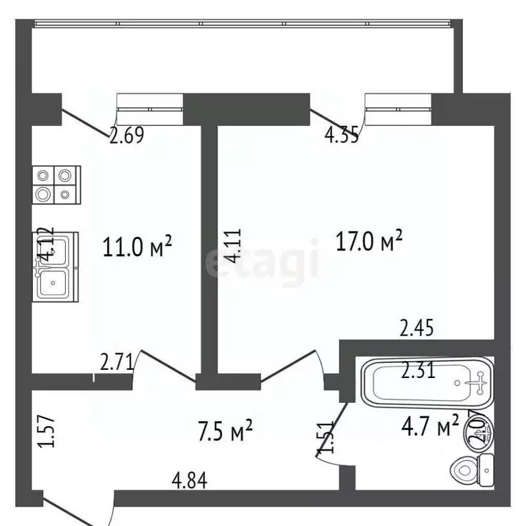 1-к кв. Крым, Феодосия пер. Индустриальный, 2к1 (40.3 м) - Фото 2