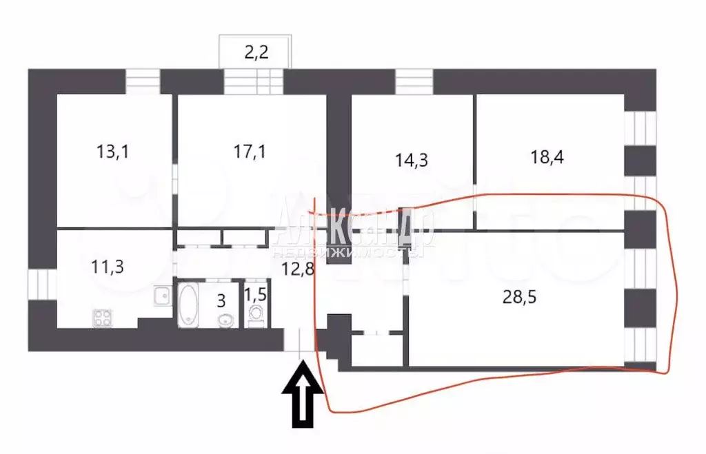 Комната 28,5 м в 3-к., 3/5 эт. - Фото 0