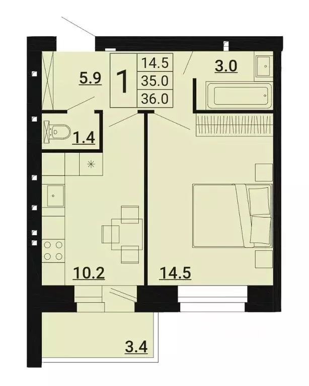 1-к кв. Орловская область, Орловский муниципальный округ, д. Образцово ... - Фото 0