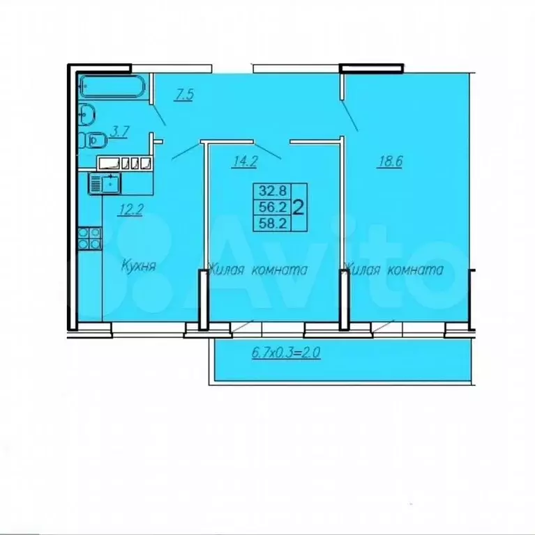 2-к. квартира, 56,2м, 8/8эт. - Фото 0