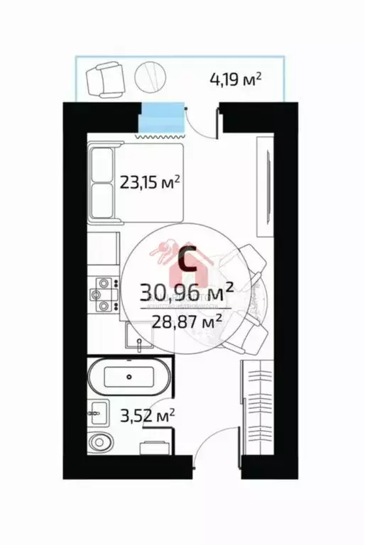Квартира-студия: Самара, улица Николая Баженова, 4А (31 м) - Фото 1
