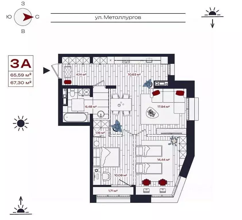 3-к кв. Иркутская область, Братск ул. Металлургов, 10 (67.3 м) - Фото 0