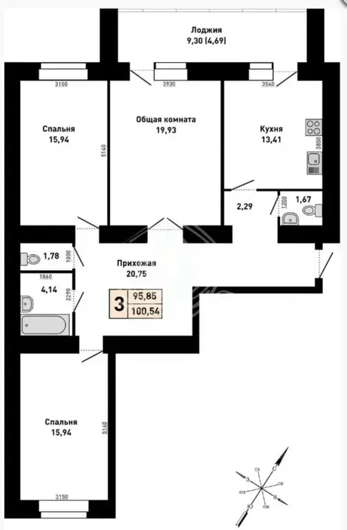 3-к кв. Алтайский край, Барнаул ул. Димитрова, 130 (97.0 м) - Фото 1