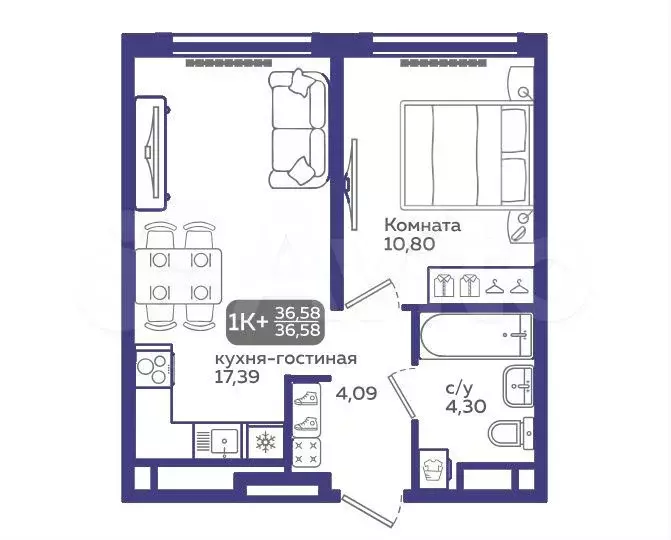 1-к. квартира, 36,6 м, 16/21 эт. - Фото 1