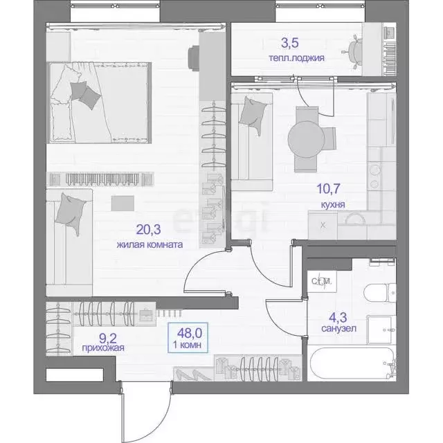 Продаётся 1-к квартира, 48 м - Фото 0