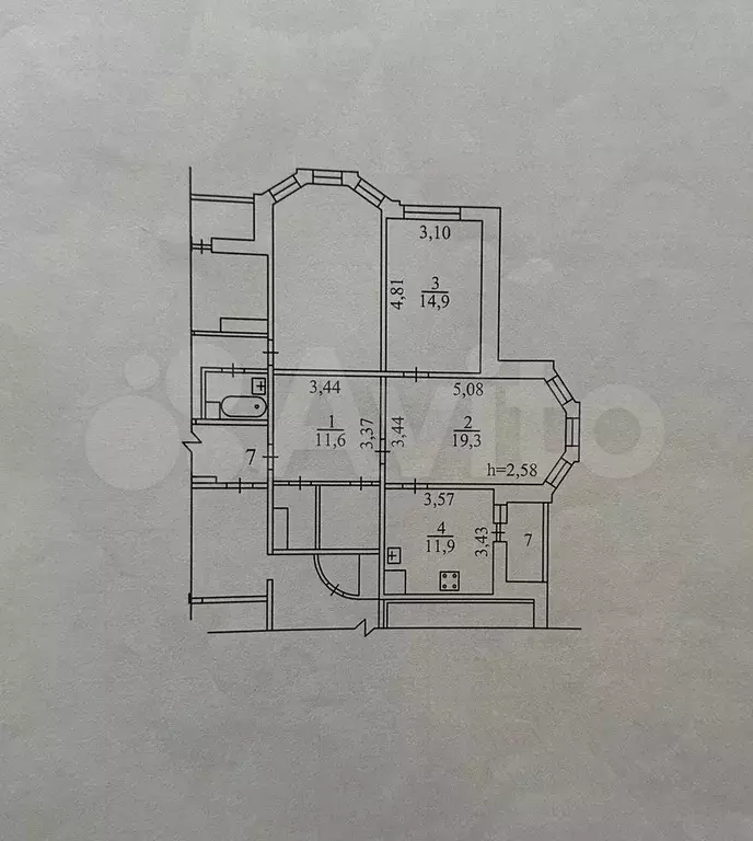 2-к. квартира, 64 м, 1/9 эт. - Фото 0