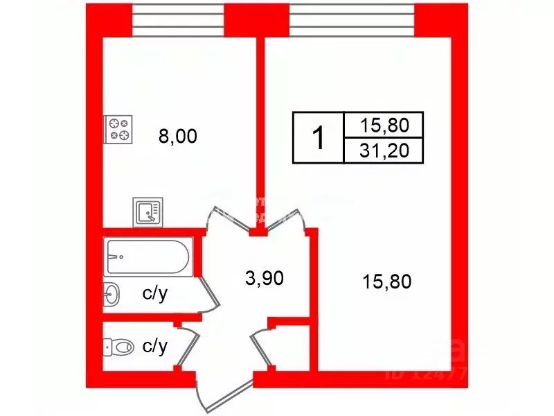 1-к кв. Санкт-Петербург Апрельская ул., 5 (31.2 м) - Фото 1