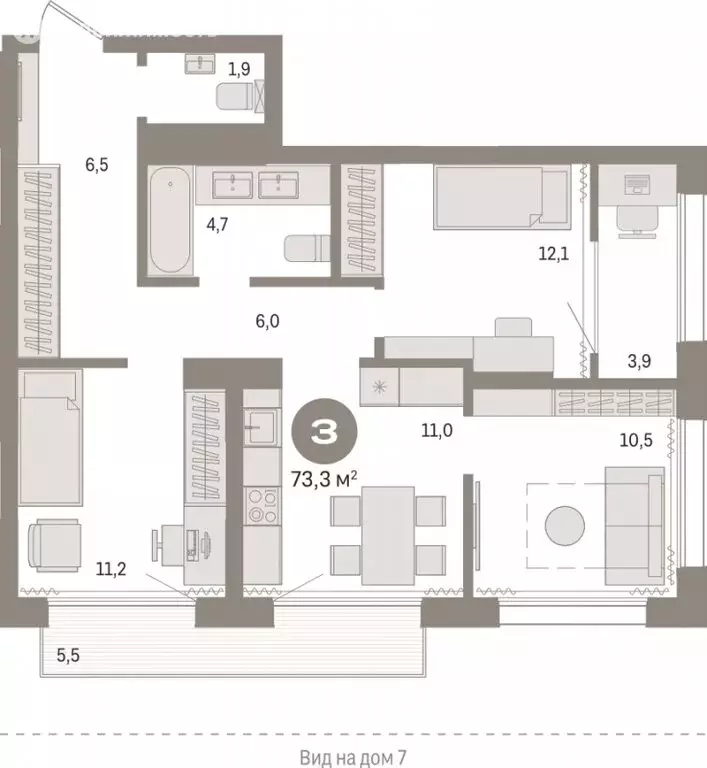 2-комнатная квартира: Тюмень, Краснооктябрьская улица, 4к3 (73.27 м) - Фото 0