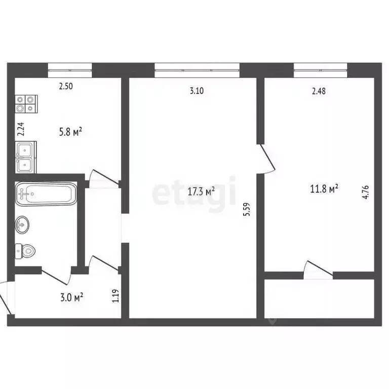 2-к кв. Московская область, Люберцы Юбилейная ул., 20 (44.4 м) - Фото 2