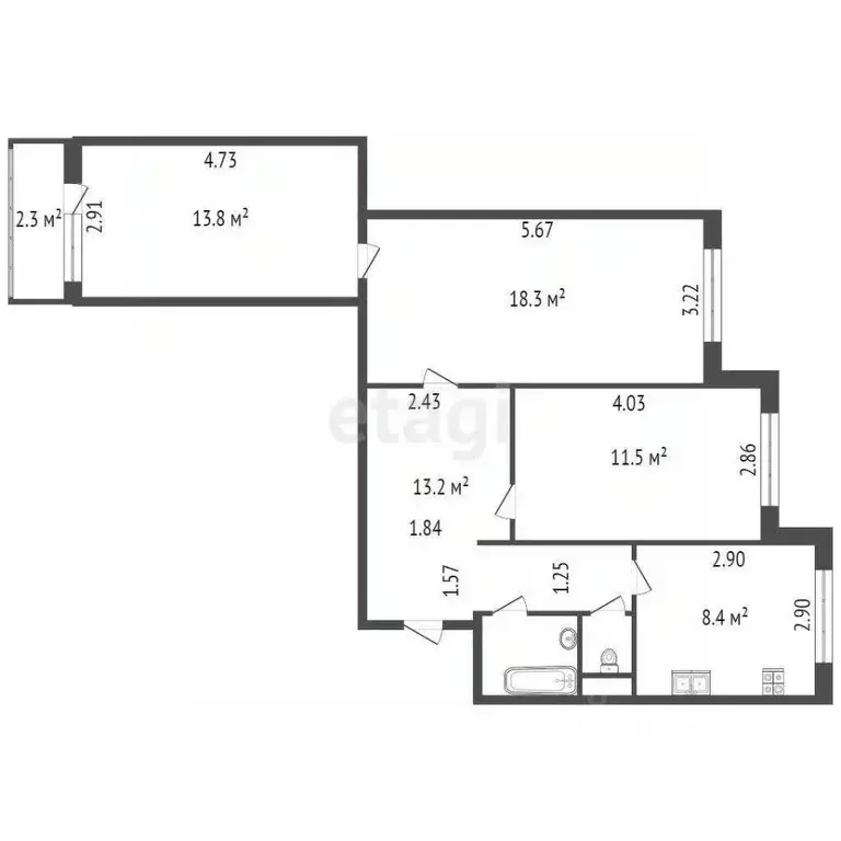 3-к кв. Санкт-Петербург Школьная ул., 126к2 (68.7 м) - Фото 1