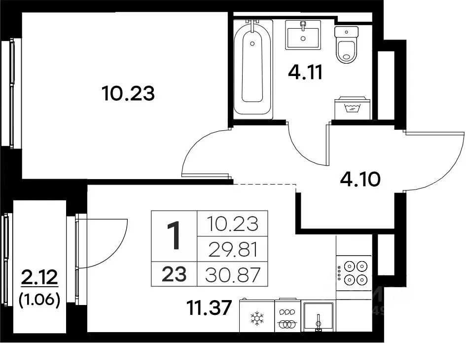 1-к кв. Владимирская область, Владимир  (30.87 м) - Фото 0