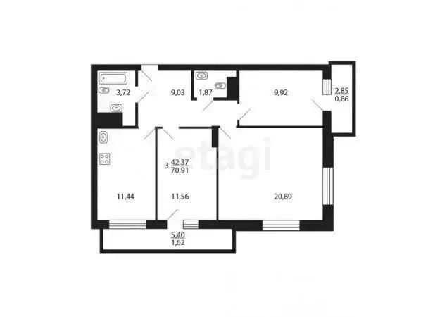 3-комнатная квартира: Казань, Детский проезд, 1к1 (69.2 м) - Фото 1