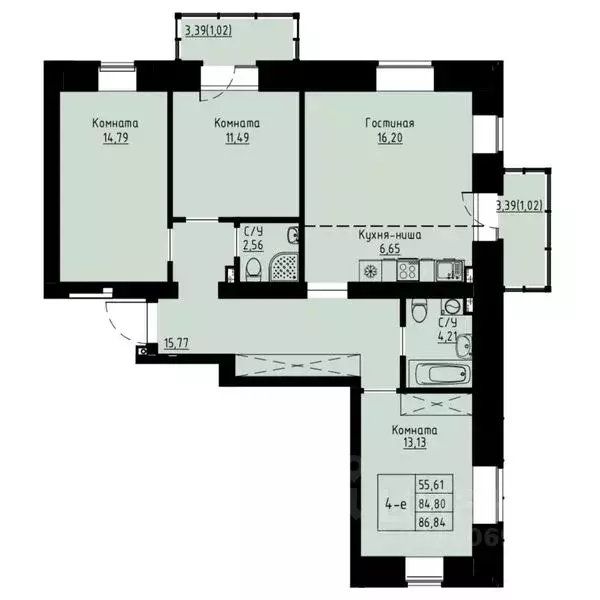 4-к кв. Красноярский край, Красноярск ул. Елены Стасовой, 82 (87.2 м) - Фото 1