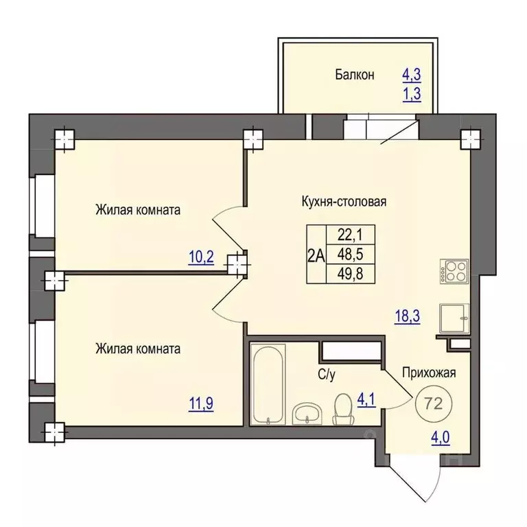 2-к кв. Псковская область, Псковский район, Завеличенская волость, д. ... - Фото 1