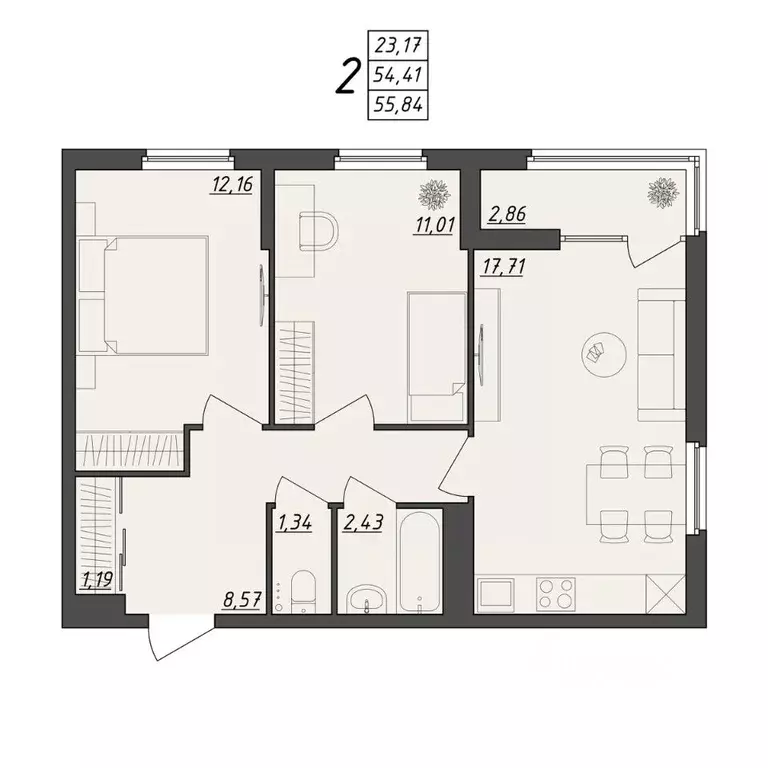 2-к кв. Волгоградская область, Волгоград ул. Алехина, 7к7 (55.84 м) - Фото 0