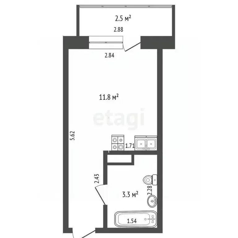 Студия Тюменская область, Тюмень ул. Новоселов, 107к2 (17.87 м) - Фото 1