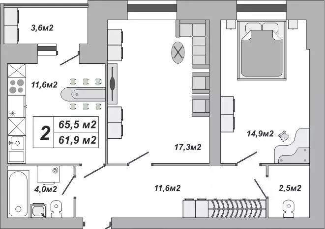 2-к кв. Тамбовская область, Тамбов ул. Чичерина, 7/3 (65.5 м) - Фото 0