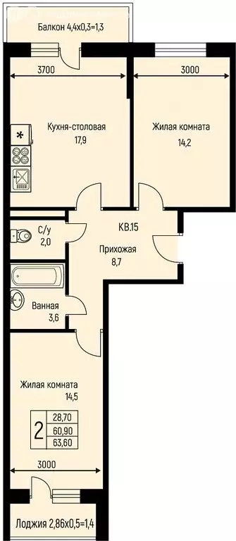 2-комнатная квартира: городской округ Краснодар, посёлок Берёзовый ... - Фото 0