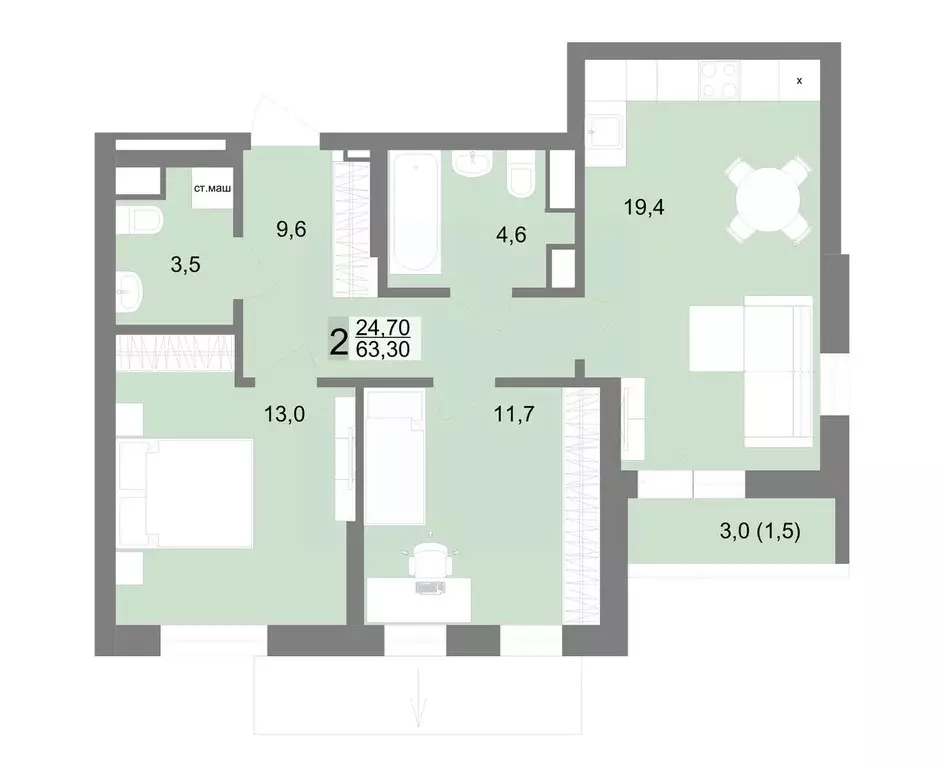 2-к кв. Свердловская область, Екатеринбург ул. Семена Лагоды, 80 (63.3 ... - Фото 1