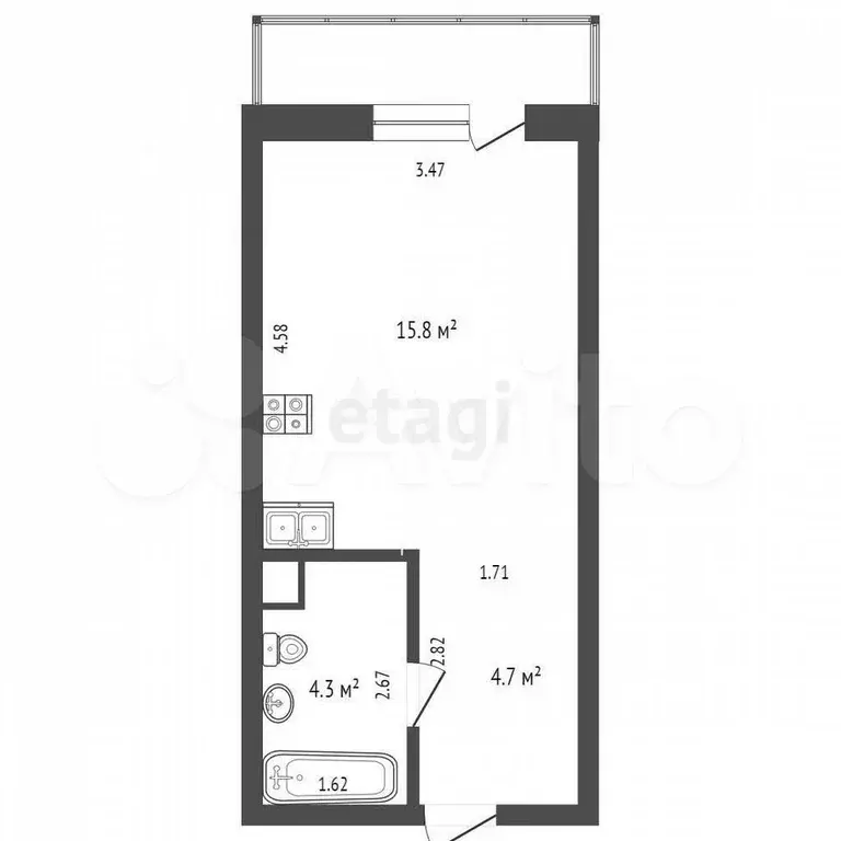 Квартира-студия, 24,8 м, 2/10 эт. - Фото 0