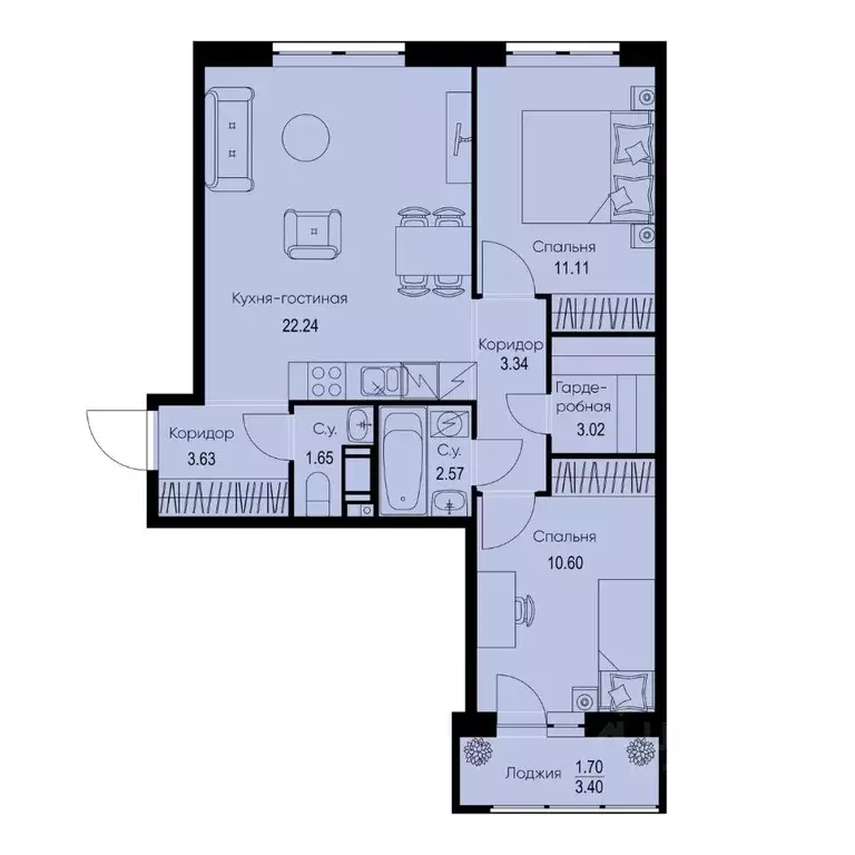 2-к кв. Ленинградская область, Всеволожский район, Заневское городское ... - Фото 1