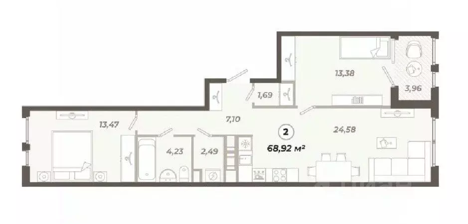 2-к кв. Санкт-Петербург ул. Коли Томчака, 21Д (68.92 м) - Фото 0