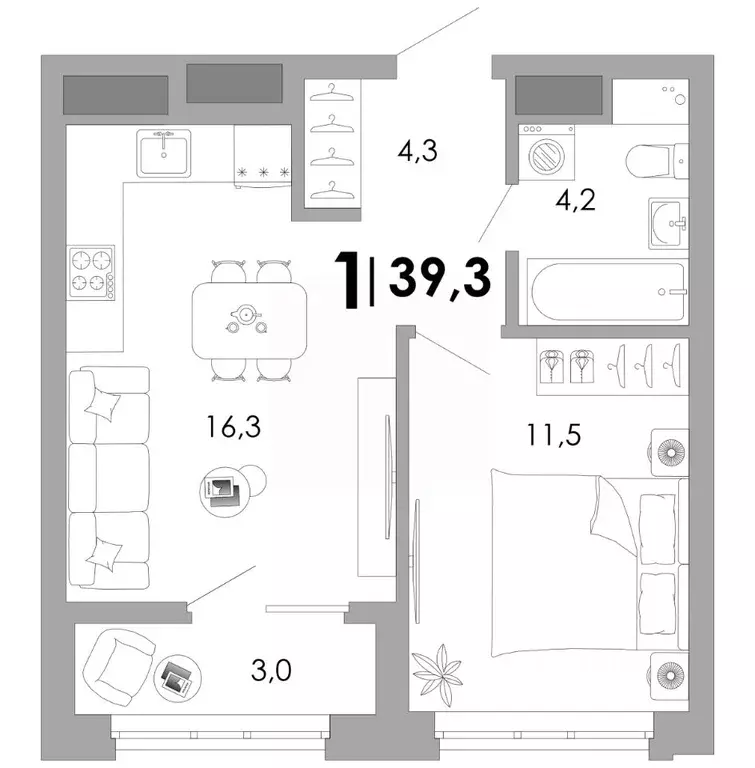 1-к кв. Владимирская область, Владимир Уно жилой комплекс (39.27 м) - Фото 1
