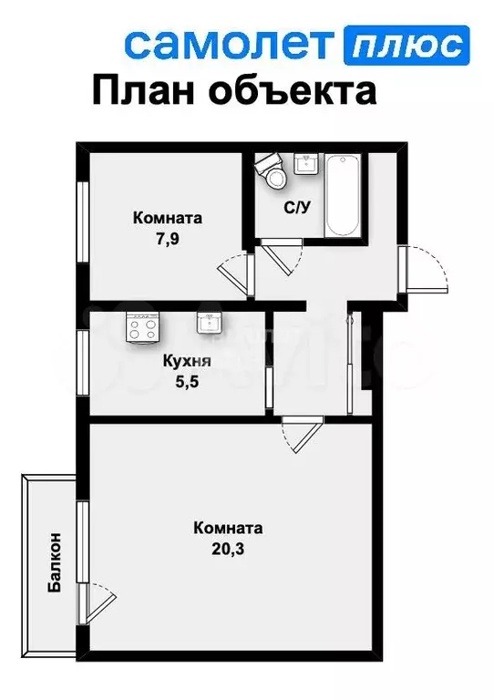 2-к. квартира, 42,4 м, 4/9 эт. - Фото 0