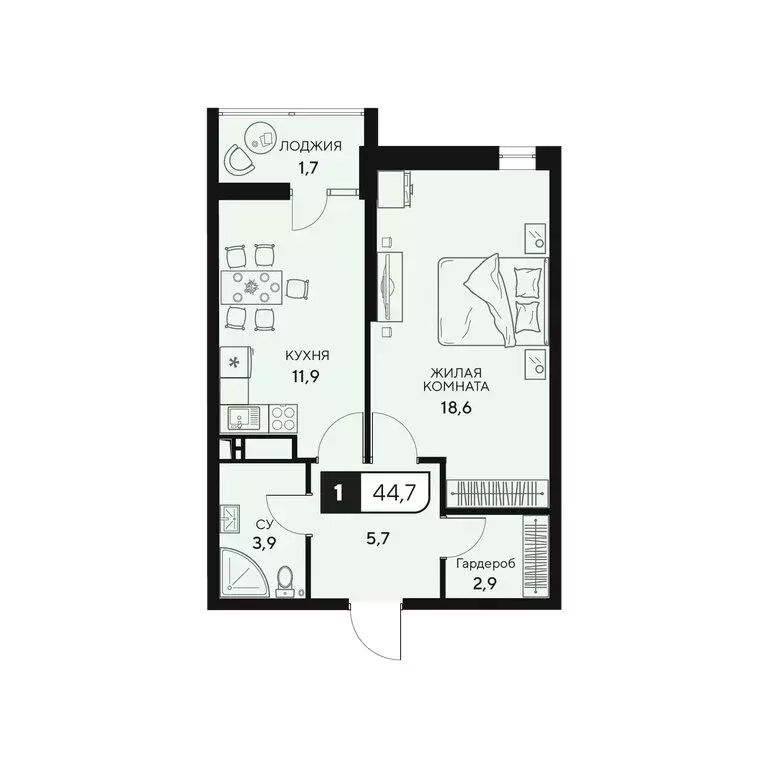 1-комнатная квартира: Анапа, Анапское шоссе, 18к2 (44.7 м) - Фото 0