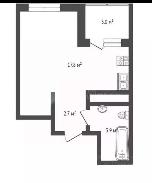 Студия Тюменская область, Тюмень Дамбовская ул., 27к1 (28.0 м) - Фото 1