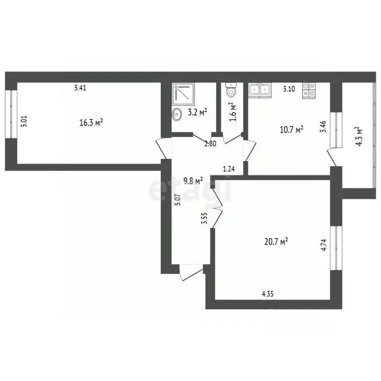 2-к кв. Тюменская область, Тюмень ул. Восстания, 19 (62.3 м) - Фото 2