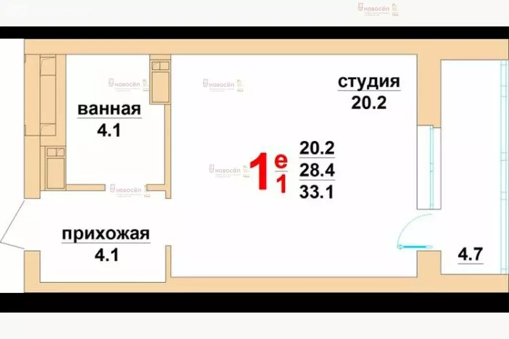 Квартира-студия: Екатеринбург, улица Николая Островского, 2 (28.4 м) - Фото 0