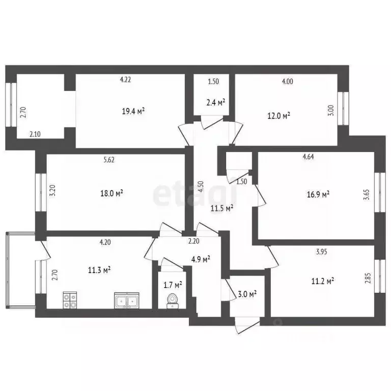 4-к кв. Крым, Симферополь ул. Тургенева (114.0 м) - Фото 2