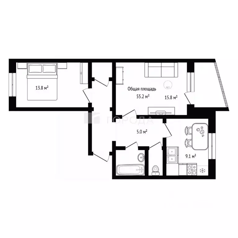 2-к кв. Новосибирская область, Новосибирск ул. Титова, 236/2 (55.2 м) - Фото 2