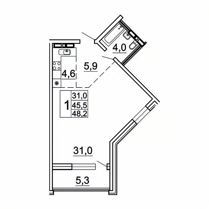 1-к кв. Приморский край, Владивосток Лесная ул., 1В/1 (48.2 м) - Фото 1