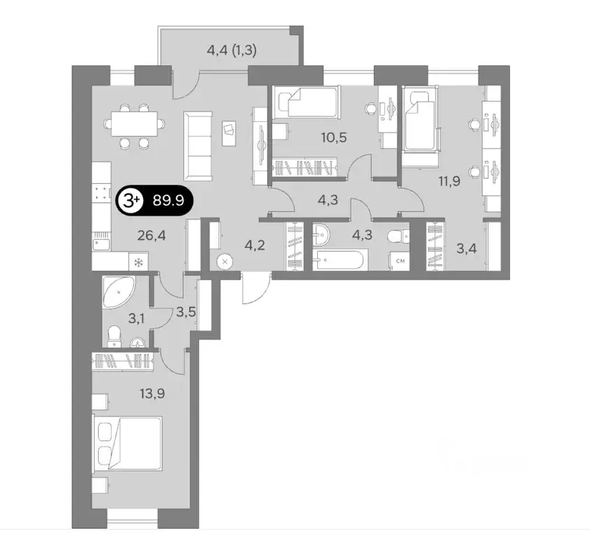 3-к кв. Удмуртия, Ижевск Воткинское ш., 53 (90.0 м) - Фото 2