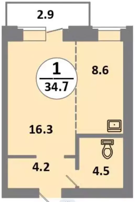 Продаётся 1-к квартира, 34.6 м - Фото 0