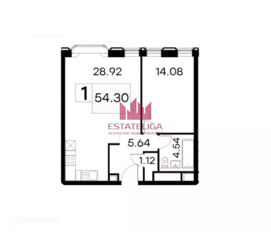 Продаётся 1-к квартира, 54.3 м - Фото 0